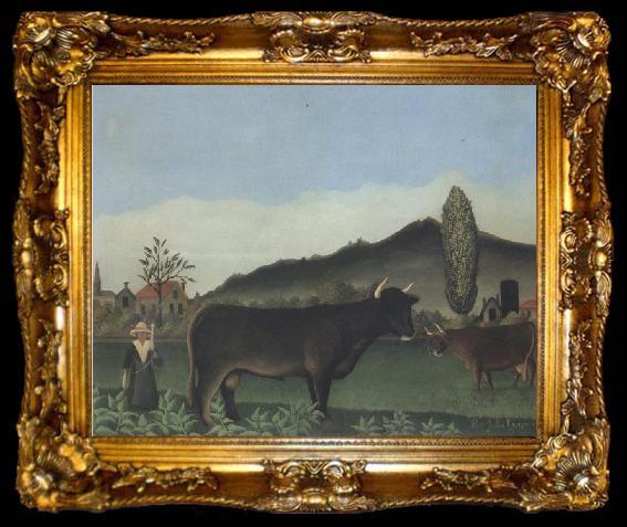 framed  Henri Rousseau Peasant Woman in the Meadow, ta009-2